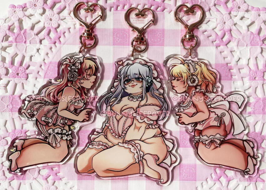 Super Sonico, Pochaco, Taruco maid keychains 2022